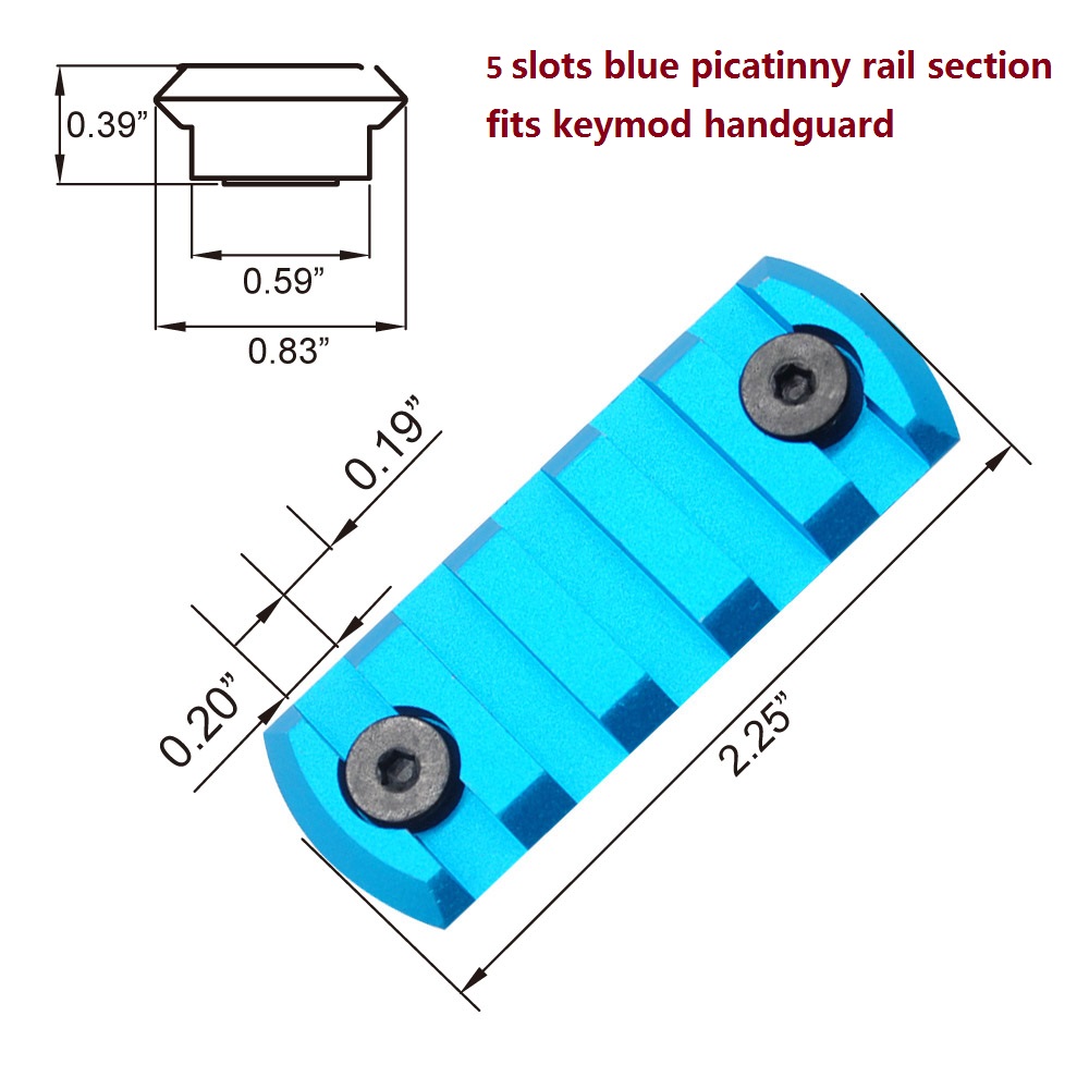 Aplus New Blue Optional 5, 7, 9, 11, 13 Slots Picatinny / Weaver Rail Section for KeyMod Handguard System