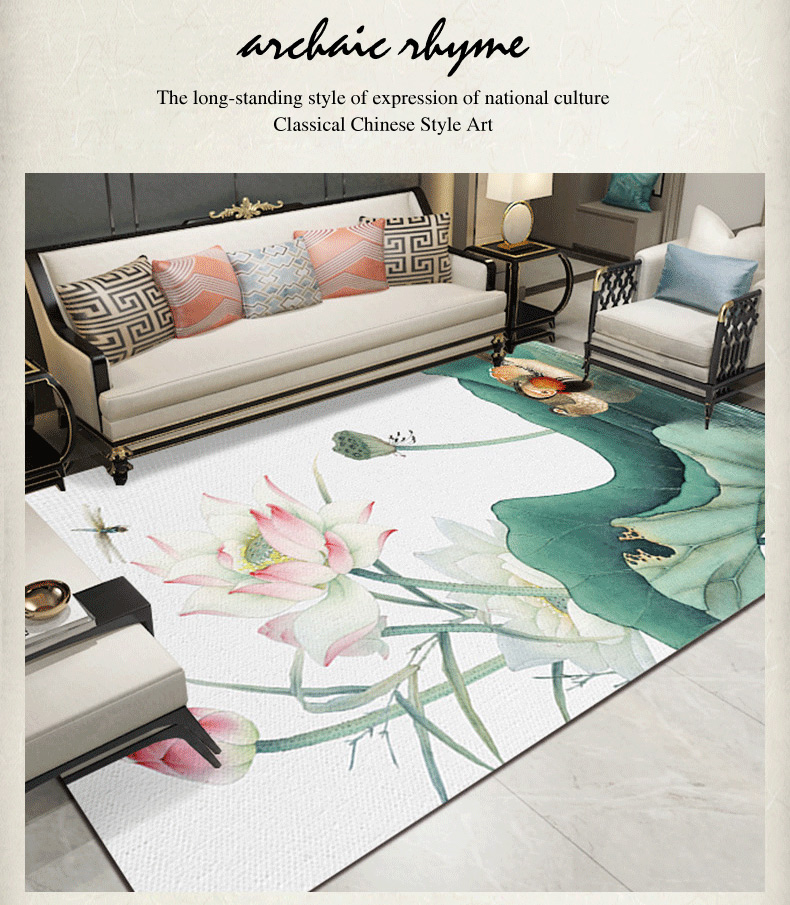 Chinese style restaurant household home center printed luxury landscape bedroom carpet big living room floor rug