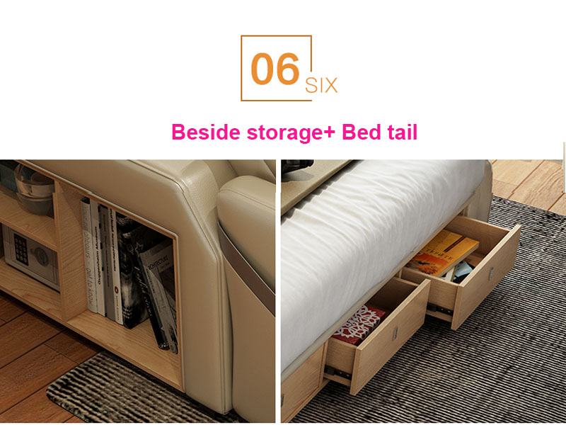 Modern leather bed design  smart multifunction bed