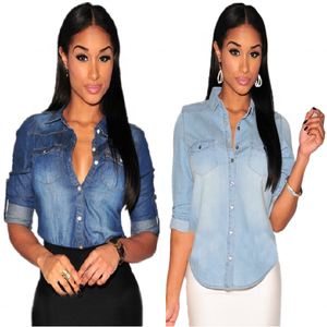 denim fitted shirt women's