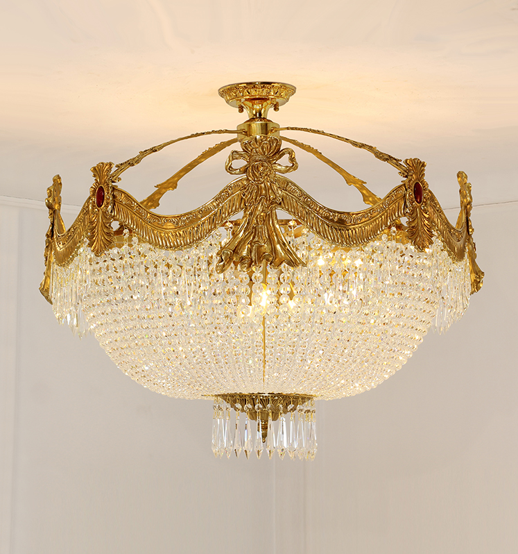 Living room high quality pure copper luxury crystal chandeliers with gold color K9 crystal chandelier ceiling lamp