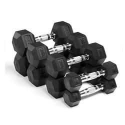 Weight lifting fitness Gym fitness equipment Cast iron Black Rubber coated Dumbbell hex