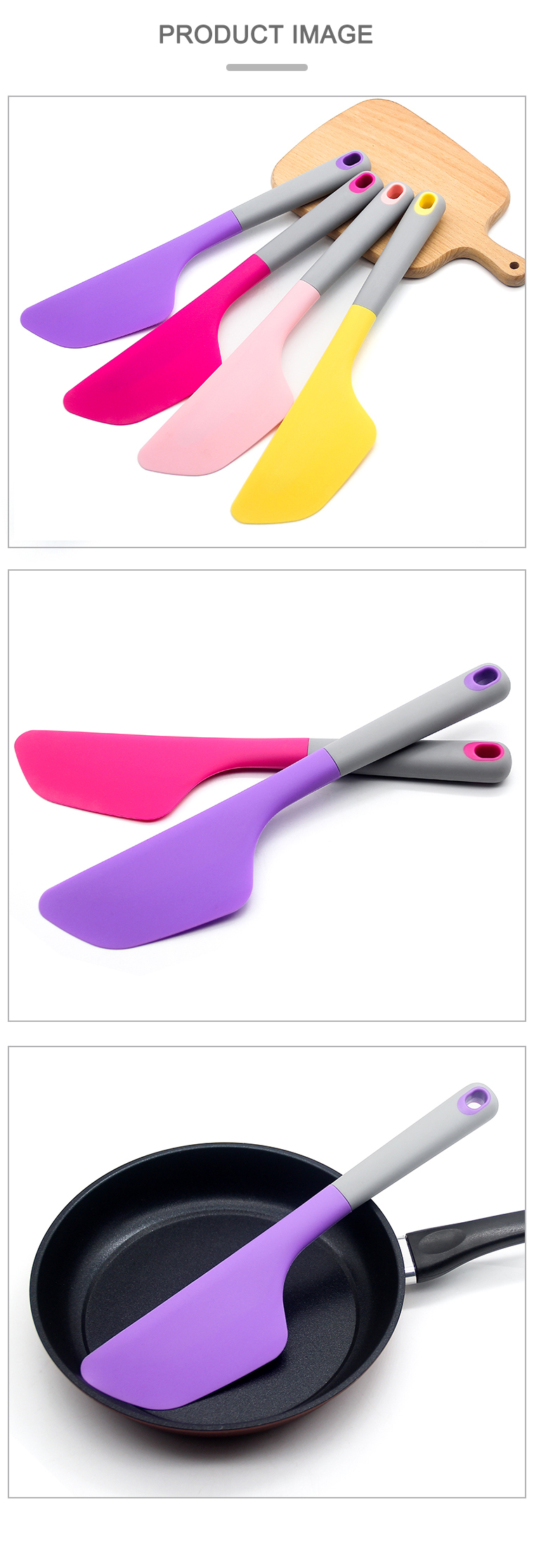 OEM color high quality non-slip handle soft head 100% food grade silicone spatula