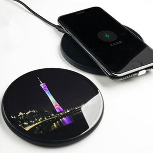Full color printing tempered glass 10W Qi Wireless Charger with customized light up logo