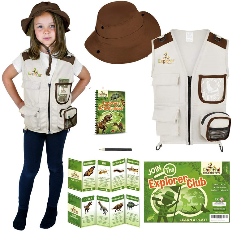 Необычные одеваются костюмы Детские обучающие игрушки для детей на заднем дворе Сафари жилет Детская explorer костюм комплект для От 3 до 7 лет детей в возрасте