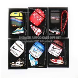 Alta qualidade 3d mini sneaker keychain sneaker airpods 2 1 pro casos de couro com caixa de presente conjunto de 3pcs o transporte da gota