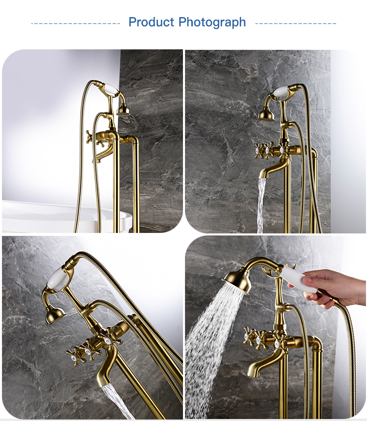 Sanitary Ware Freestanding Bathtub Brass Faucet Plated Gold