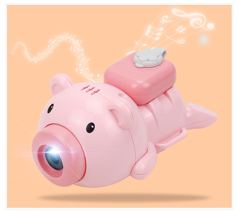 Electric LED music pink pig watch maker gun bubbles kids toys