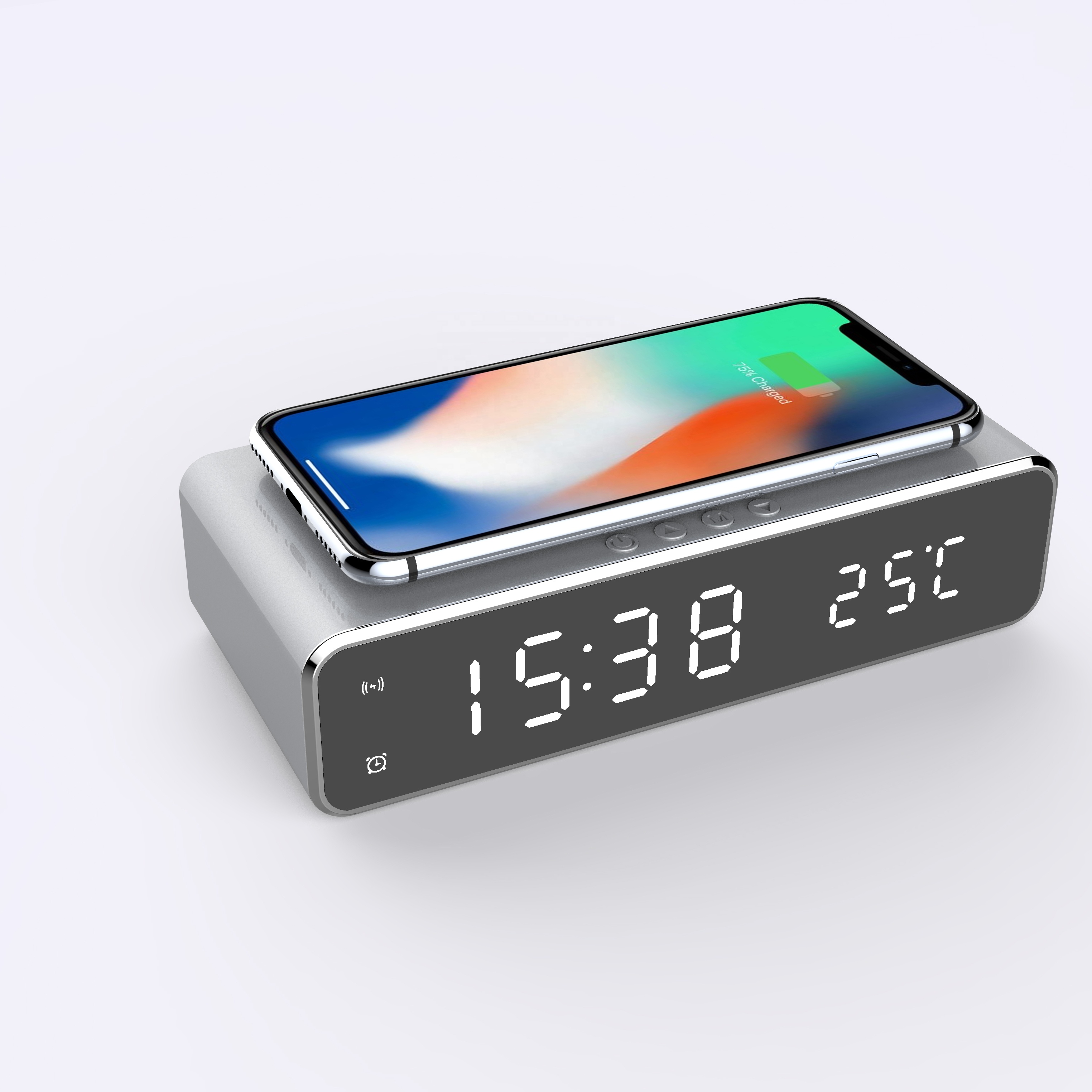 Фабричная поставка OEM Современная портативная Светодиодная индикация температуры Qi цифровые часы-будильник Беспроводное зарядное устройство