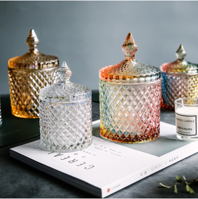 Clear Crystal Small Glass Candy Jar Diamond Clear Glass Candy Jar