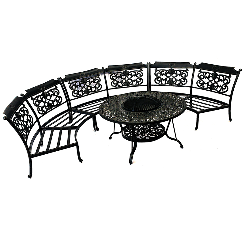 Outdoor round  Aluminum Frame   Garden Gas Fire Pit Table    with  chairs  set