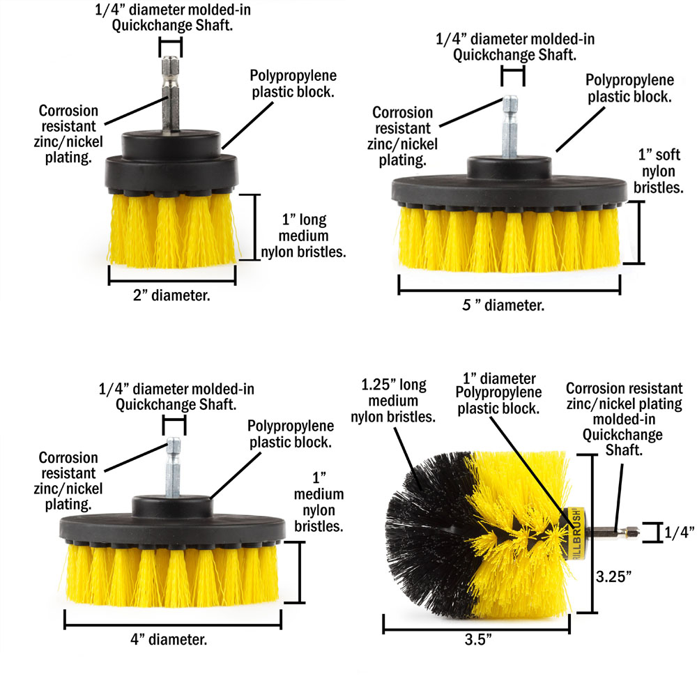 4pcs Nylon PP Drill Cleaning Brush Set Wheel Cleaning Brush