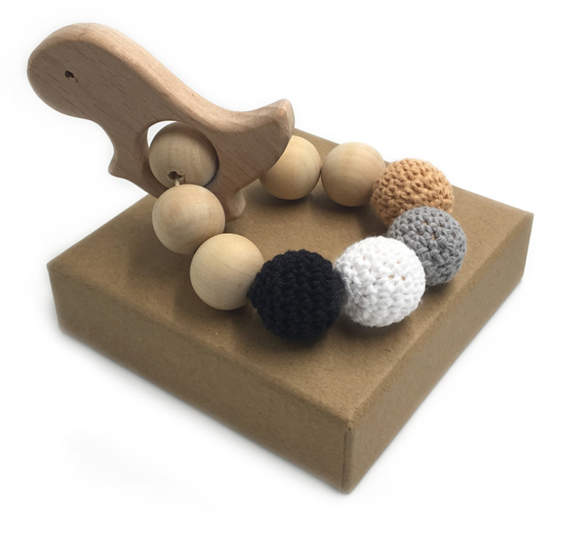 Wholesales DIY Baby Beech Wooden Teether Chewing Beads Nursing Bracelet Teething Rattle Toys