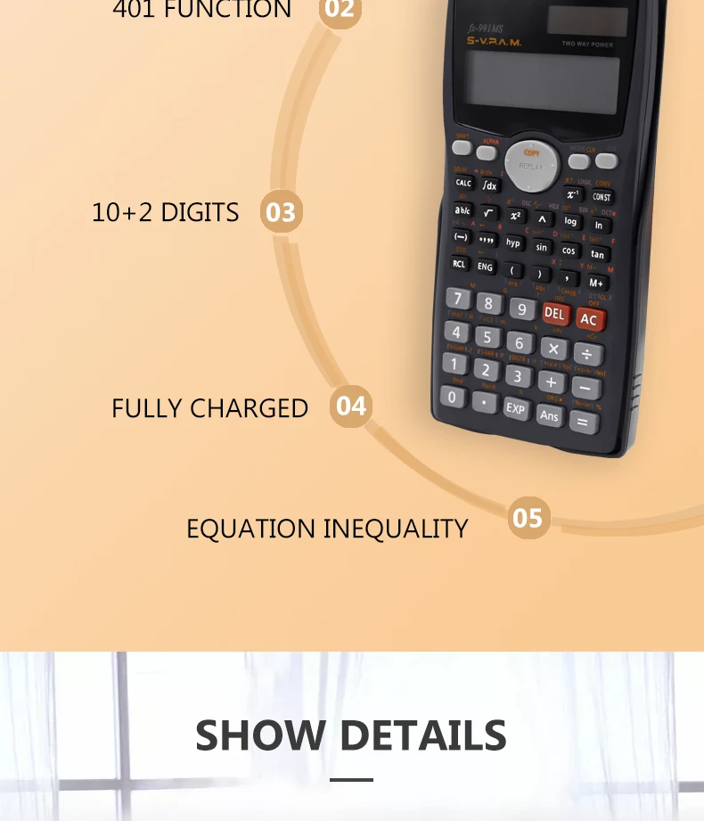 FX-991MS Black Style Calculadora 401 Functions 10+2 Digits Scientific School  Students Calculator