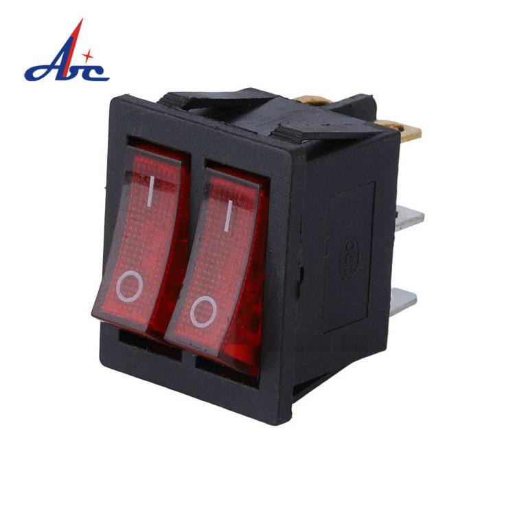 Interrupteur à Bascule Bouton RK1-23 Double 6 Broches Avec Lampe Marche-Arrêt 16A 250VAC Rouge