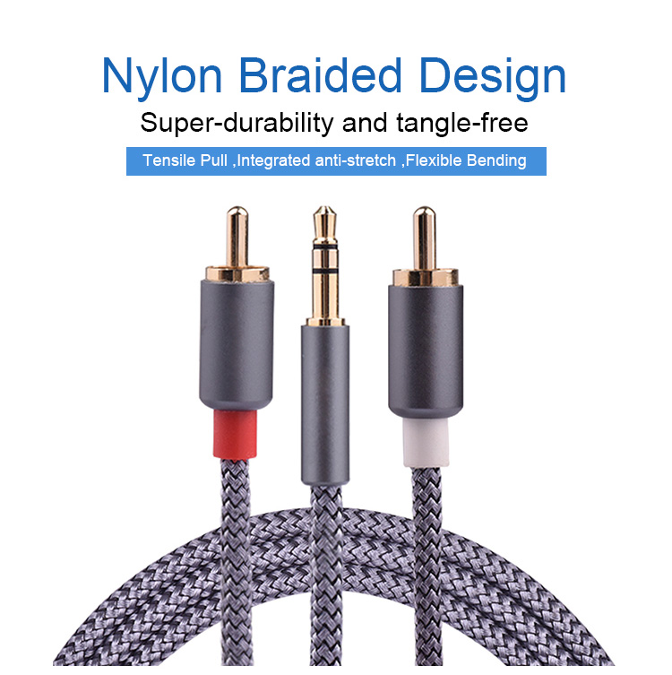 Colorful Stereo Jack Cables Braided Black 2 Rca 3.5 Mm Digital To Male Car Audio 3.5mm Aux Cable
