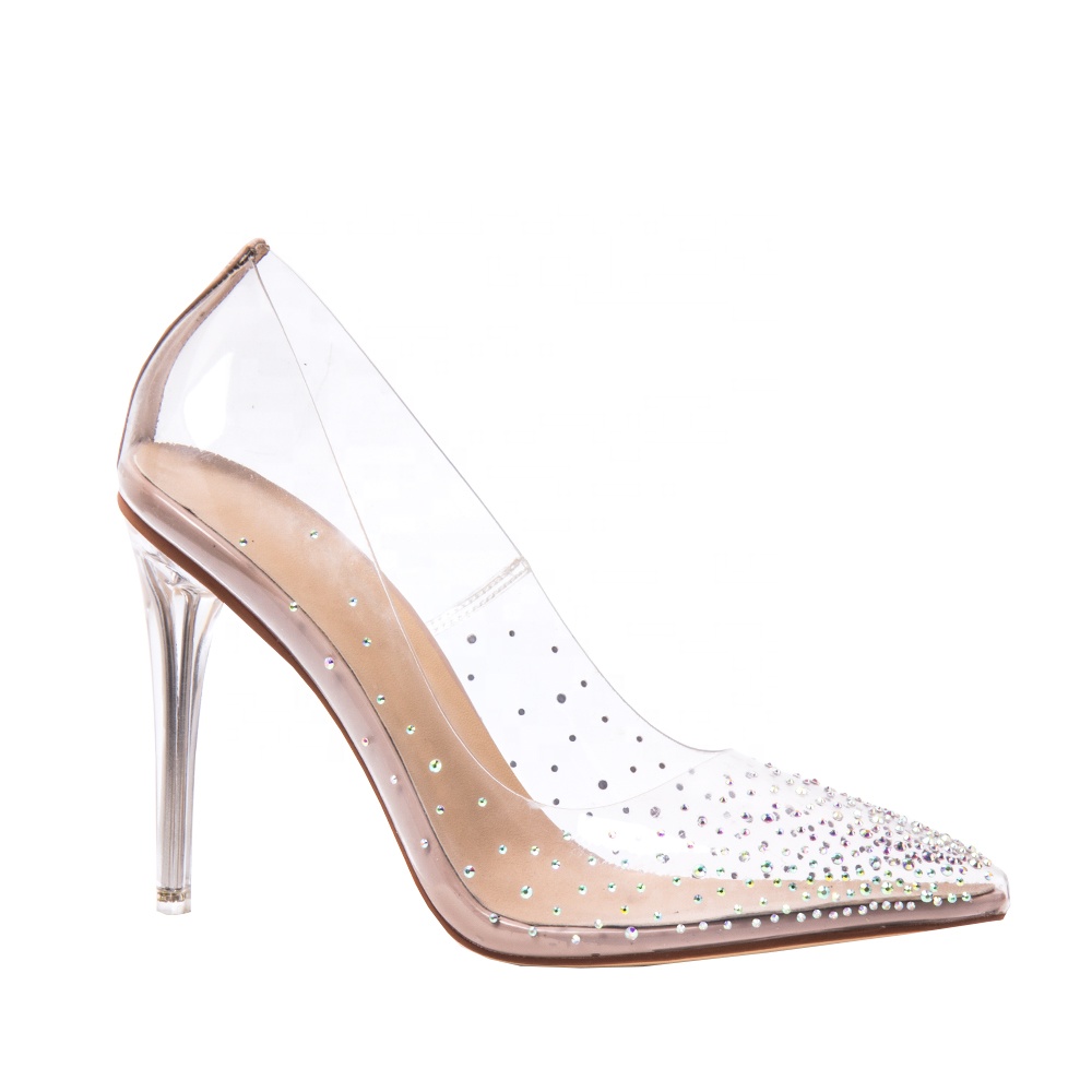 glass high heels shoes