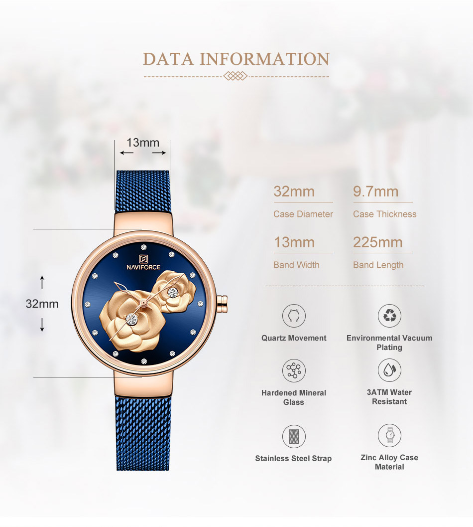 NAVIFORCE 5013 Top Luxury Brand Ladies Watch Fashion Creative 3D Rose Women wrist watches Casual Dress Clock Relogio Feminino