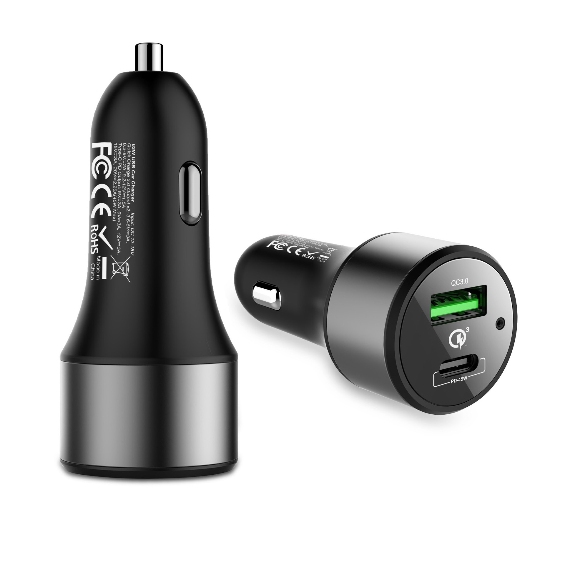 Двойной порт Type C QC 3,0 63 Вт USB C PD автомобильное зарядное устройство rapido cargador movil de coche para notebook y telefono