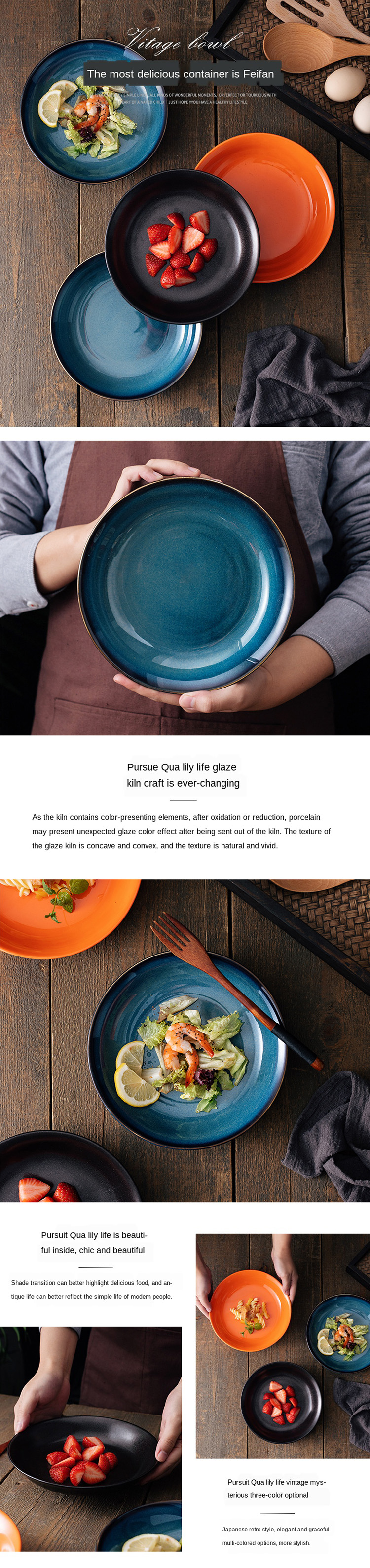 Ceramic Stoneware Round Dinner Plate Tableware Dinnerware Plates Bowls Kitchen Dining Plate Baking Tray