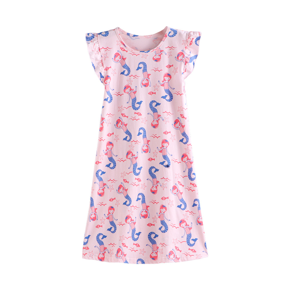 Ночная рубашка с коротким рукавом для девочек, хлопковая одежда для кондиционера, Детская домашняя одежда