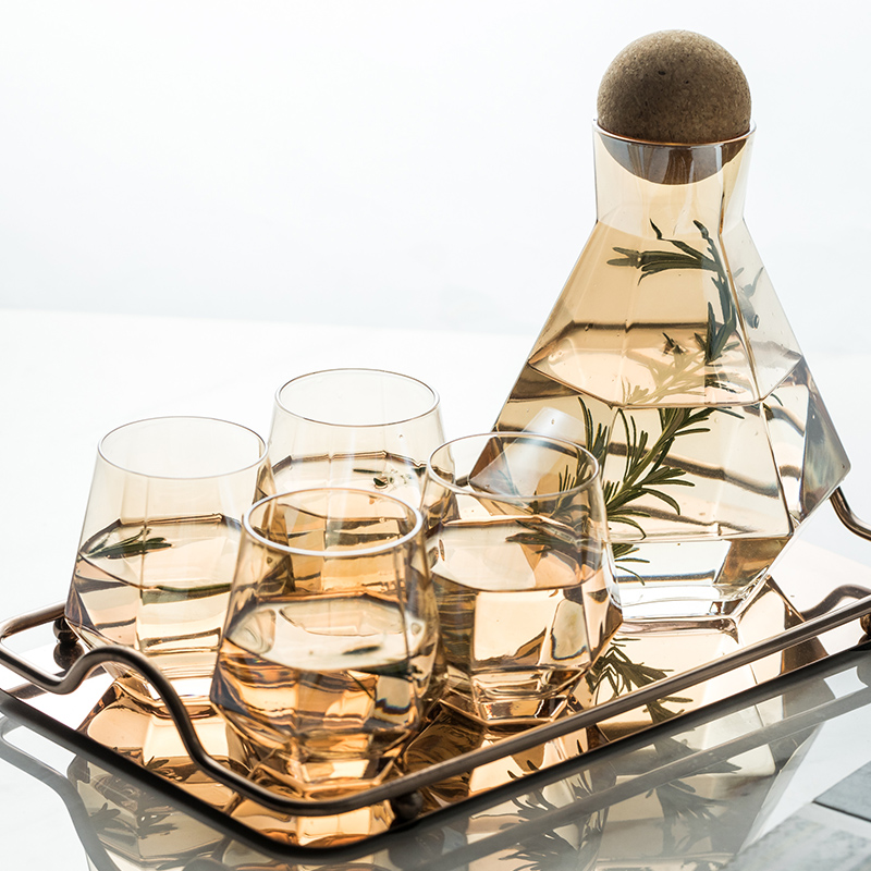 Support Drop Shipping Crystal Glass Water Pitcher Carafe Jug Set with Ball Wooden Lid and Cups Set