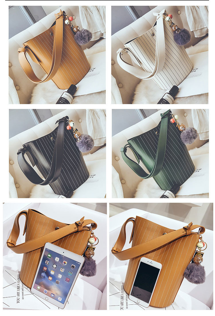 wholesale bear decoration Striped tote bag set quilted sling shoulder hairball hand bags big bucket bag for women
