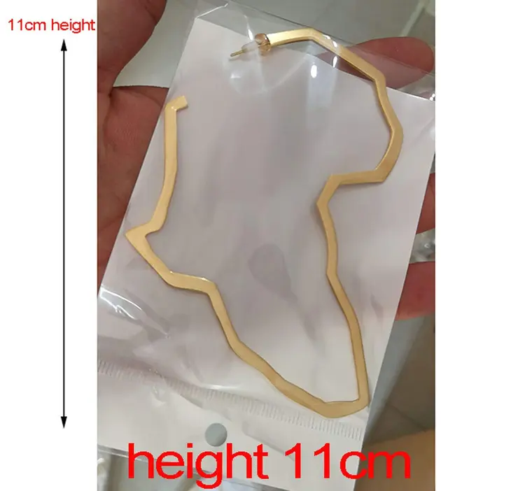 wholesale statement hoop exaggerate custom stainless steel women double congo 11cm girl african gold africa map earrings