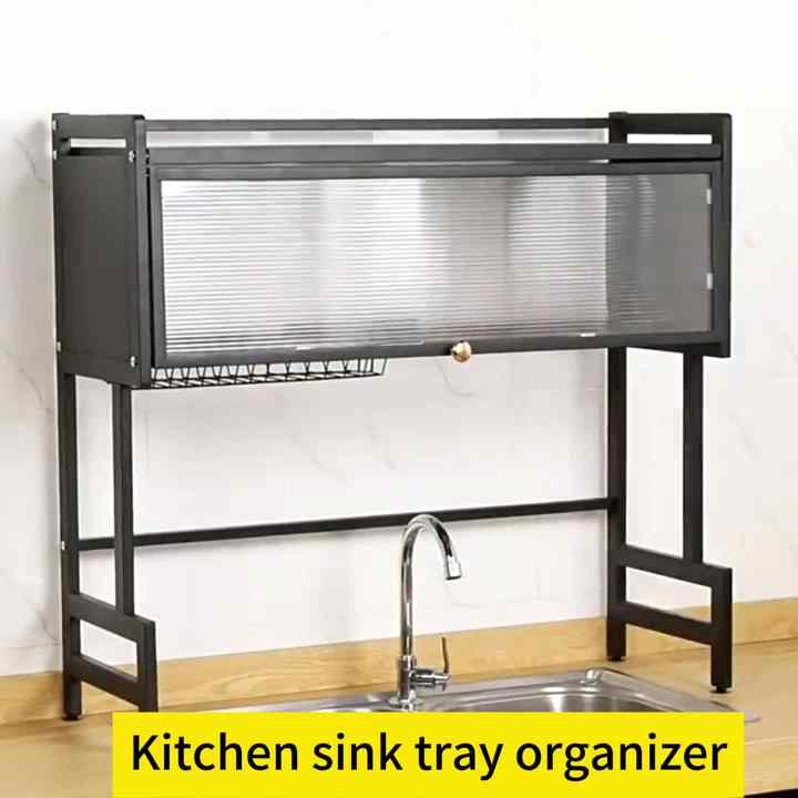 Over Sink Dish Drying Rack with Dustproof Cabinet Door, Tier