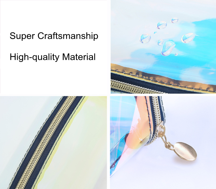 Portable Ziplock Holographic Pvc Cosmetic Bag Laser Clear Pvc Make Up sac plastique