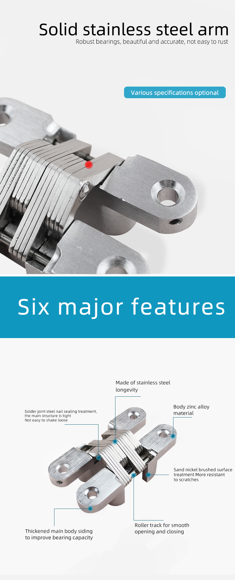 25Kg capacity zinc alloy concealed door hinge Satin nickel