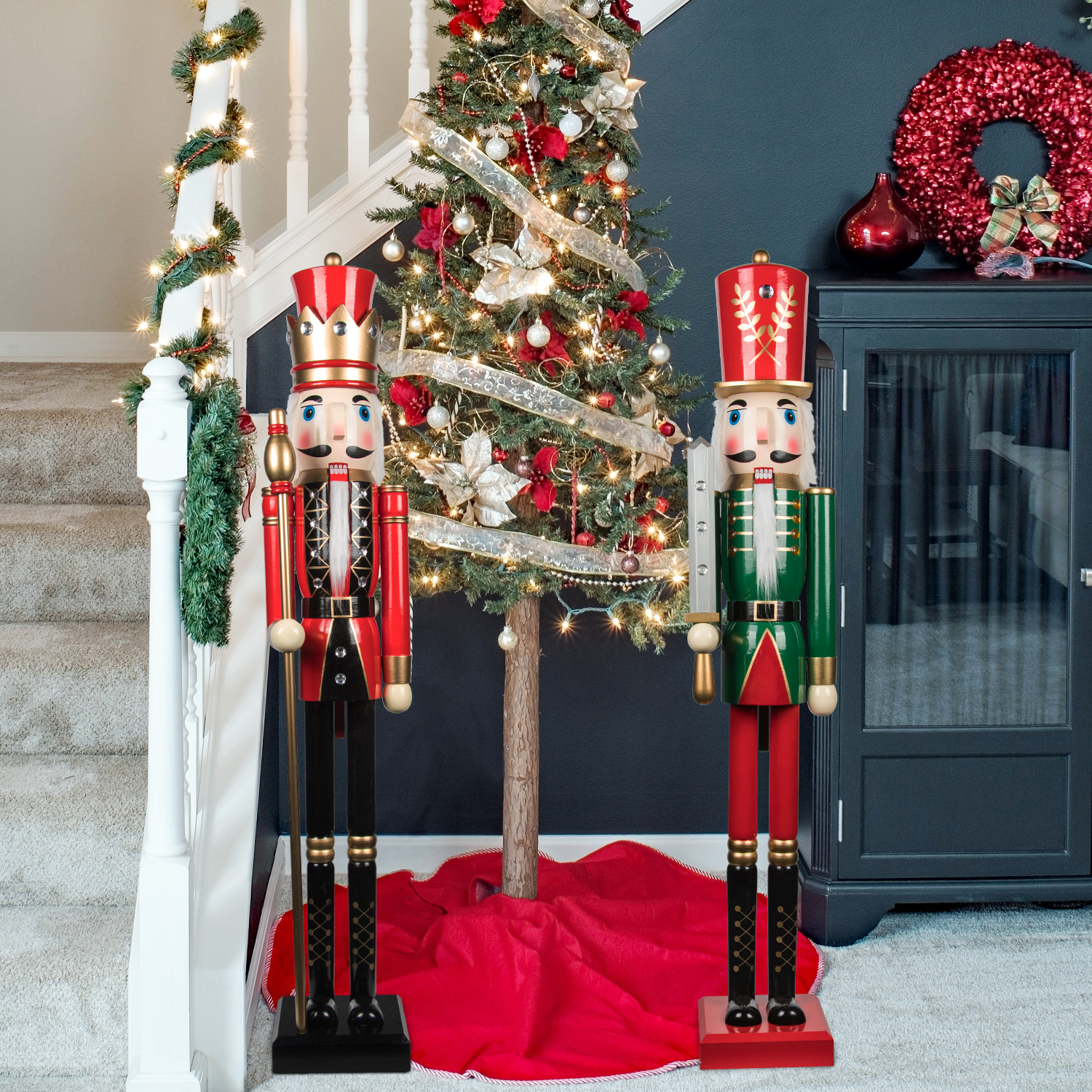 GerFogoo decorazione per la casa e le vacanze schiaccianoci in legno classico Babbo Natale per albero di Natale 5 pupazzi di noce
