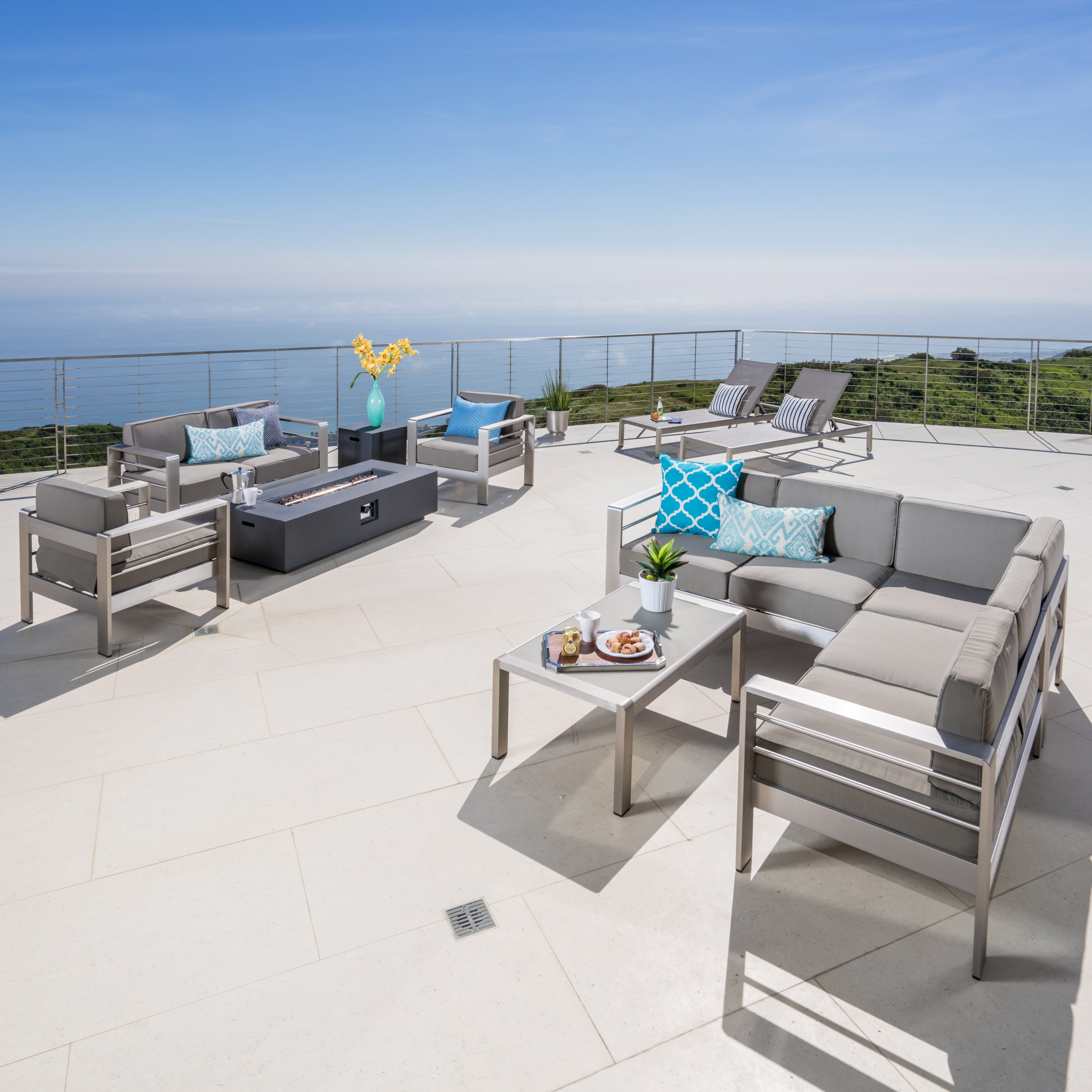 酒店露台休闲桌椅套件现代沙发铝柳条户外沙发豪华露台藤条户外花园