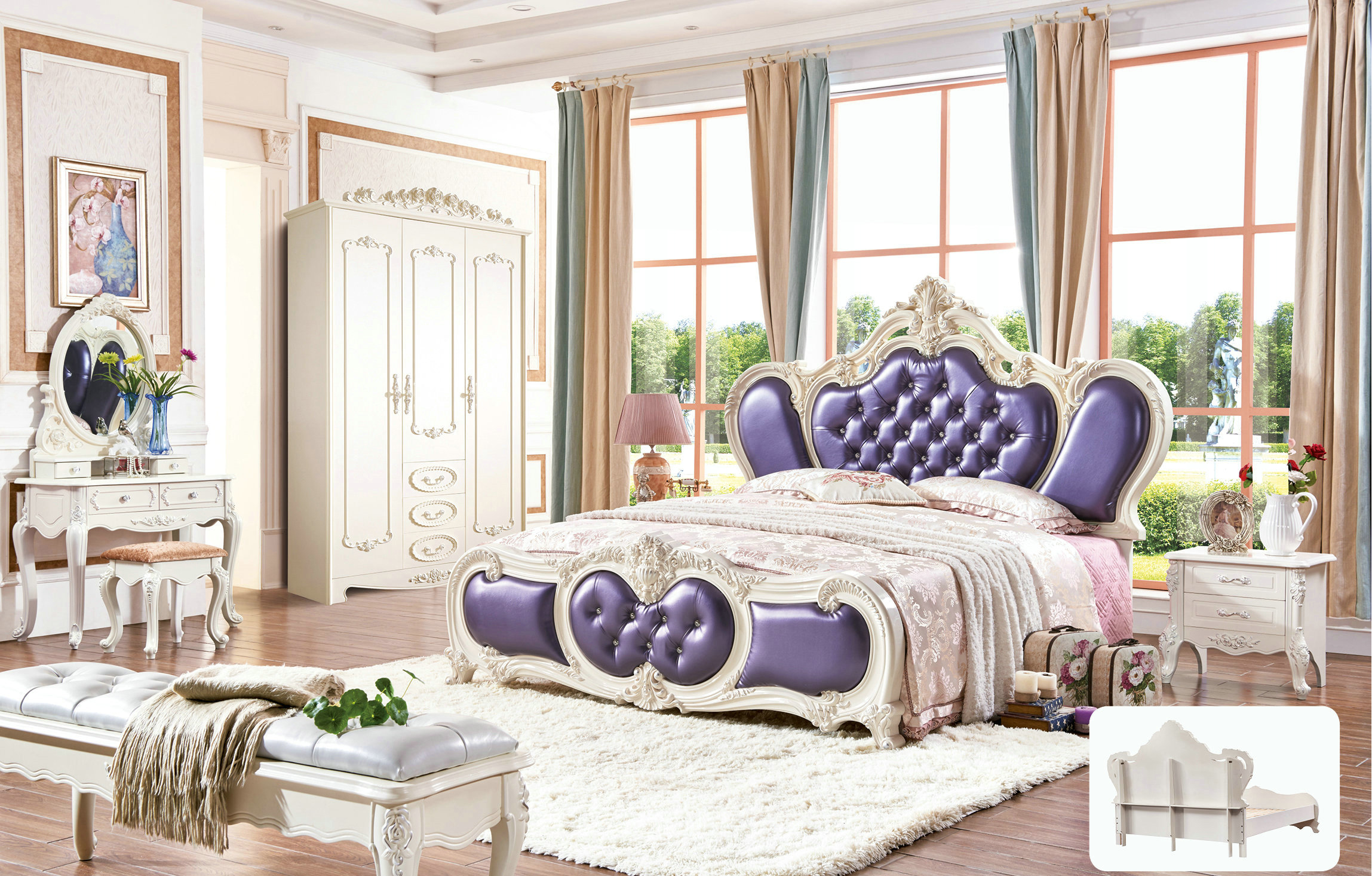 紫色欧式主卧室套装 b4021 #-p 豪华雕刻法国皇家皮革床 - buy