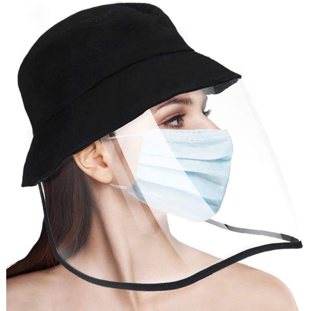 Bucket Sun Hat Safety Full Face Shield for Women Men Black Comfortable Protective Cap with Removable Shield Windproof Dustproof