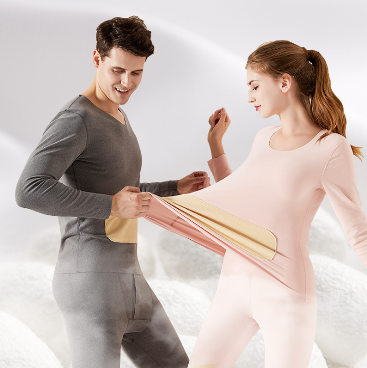 Новое термобелье, шелковые накладки, немецкий бархатный теплый мужской костюм с v-образным вырезом, женское теплое плотное однотонное нижнее белье для пары