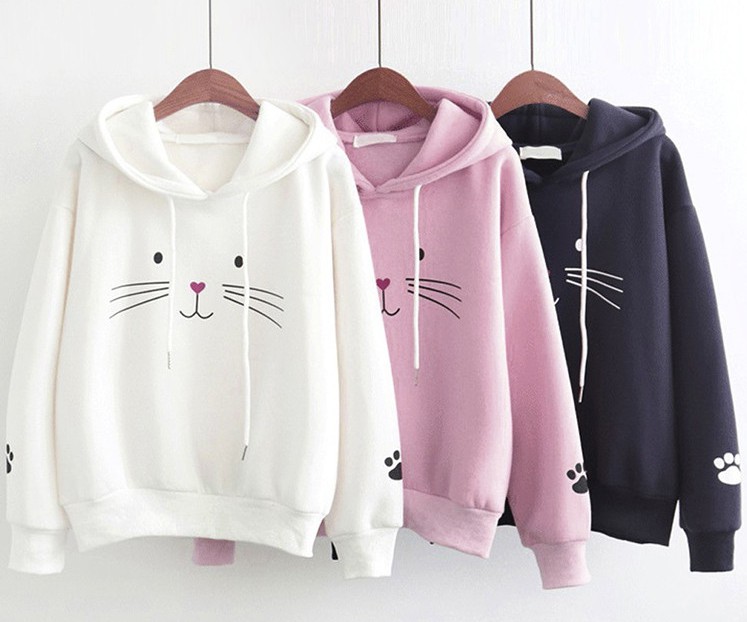 Женские толстовки с капюшоном, милые толстовки с длинным рукавом и мультяшным принтом, с вышивкой, свитшот с карманами, Свободный Повседневный Женский свитшот