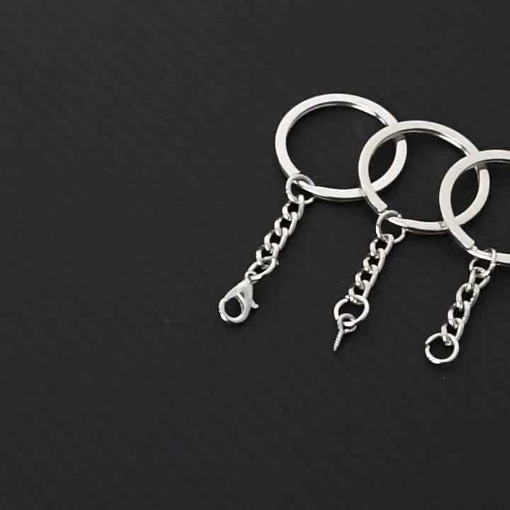 25mm 1inch Split Metal Keyring with Chain Nickel Plated Key Rings