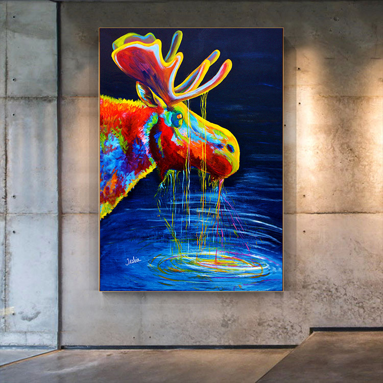 Deer Colorful Animals Painting Abstract Graffiti Oil Painting Decorative For Kids Room Home Decor
