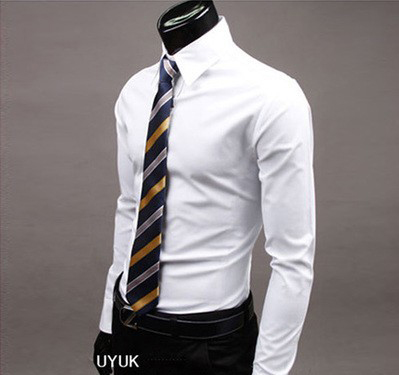 UUYUK Men Long Sleeve Plaid Print Formal Slim Button Down Dress Shirts