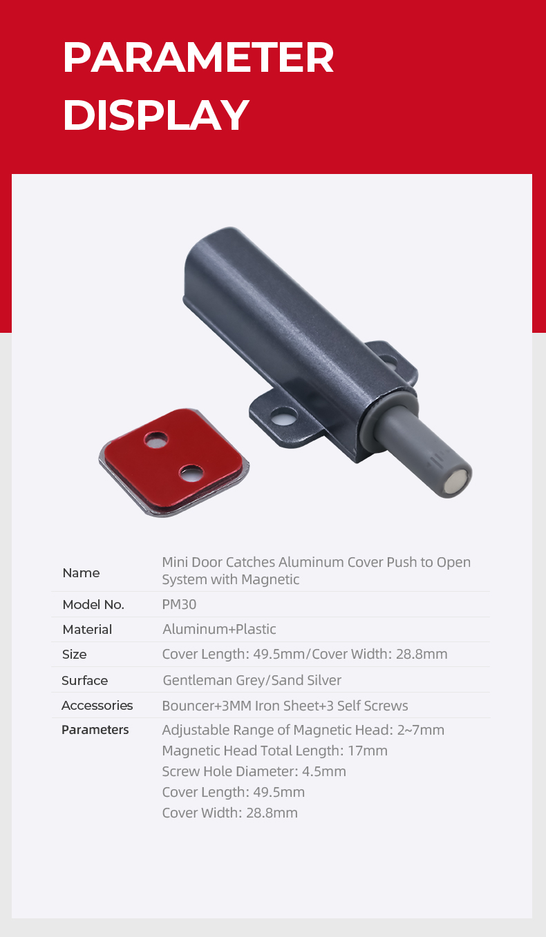 Cabinet Door Damper Aluminum Cover Door Buffer  Push to Open System with Magnetic