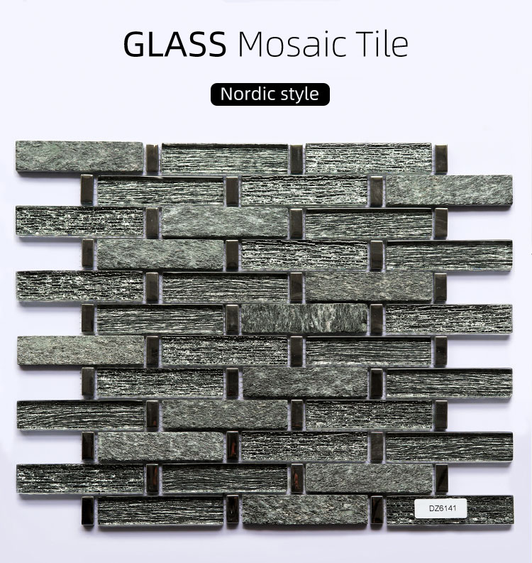 New Design Glass Metal Tile White Glass Stainless Steel Strip Mosaic Glass Tile