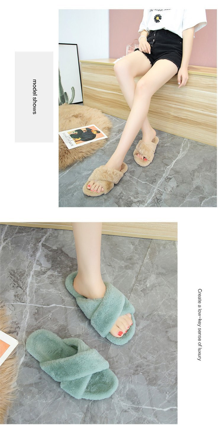Women Indoor Slippers Warm Plush Faux Fur Slides Fluffy Sandals Shoes Soft Sole Winter Shoes