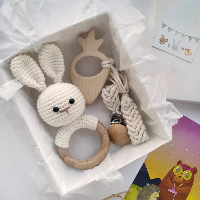 Очень милый кролик деревянная погремушка/кисточка оплетка детская соска зажим/детский деревянный Прорезыватель