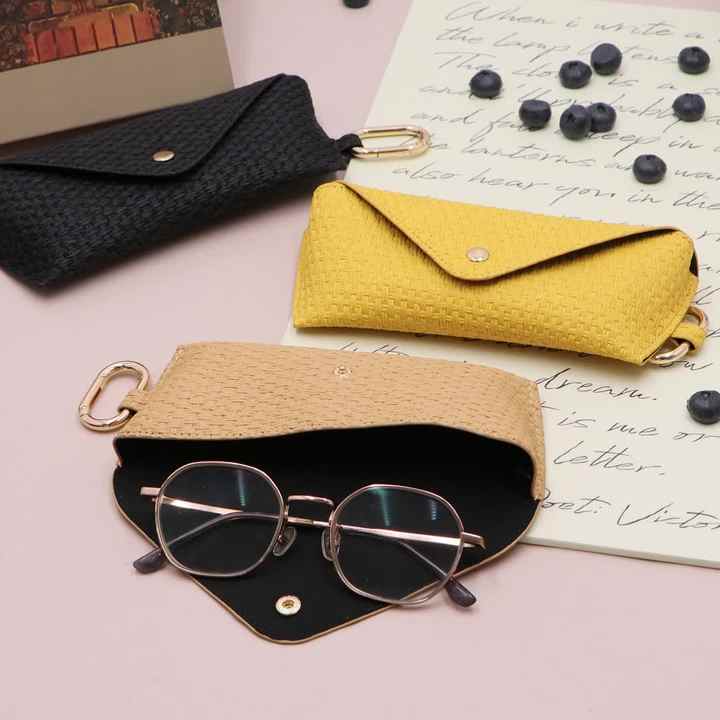 Colors Woven Grass Pattern Sunglasses Bag Holder Leather Glasses