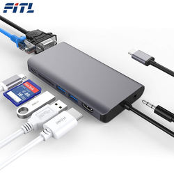 Multi Function 8 in 1 USB Type C Hub with HDTVI 4K, PD Charging, USB3.0 and Card Reader, Ethernet Network, Audio Adapter