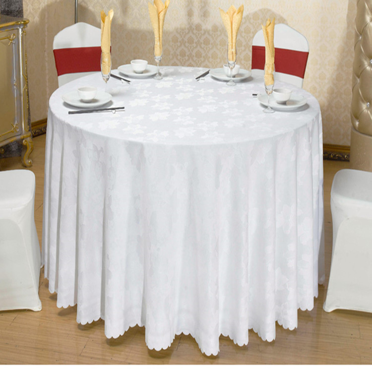 100% spun polyester white jacquard tablecloth for hotel wedding restaurant