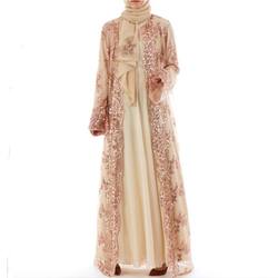 Long Dress Cardigan Luxury Sequin Embroidery Lace Seamless Casual Dubai Abaya Maxi Dresses Islamic Clothing A299
