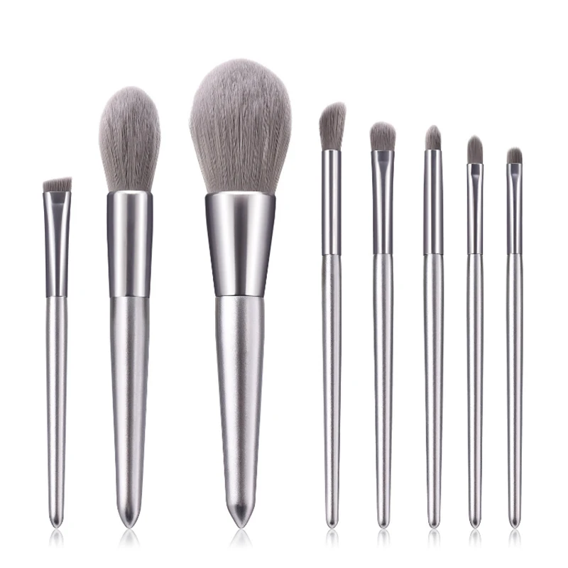 2020 Hot-selling Silver Gray Professional 8PCS Private Label Makeup Brush With Tube Packing Synthetic Hair Manufacturer