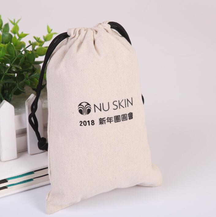 Черный Цвет хлопковый Муслин drawstring сумка с белым логотипом